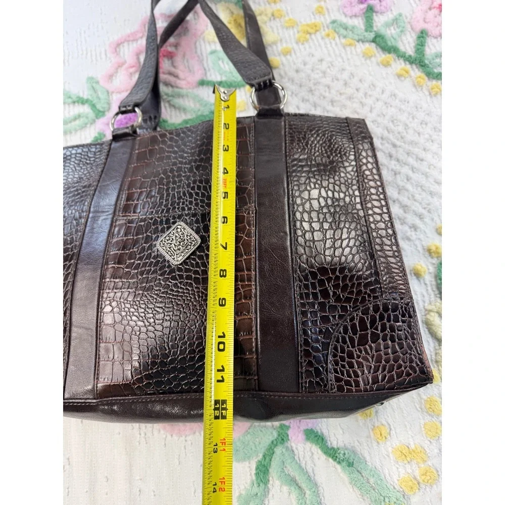 Coldwater Creek Dark Brown Faux Croc Tote Bag Silver Accent - Picture 5 of 11